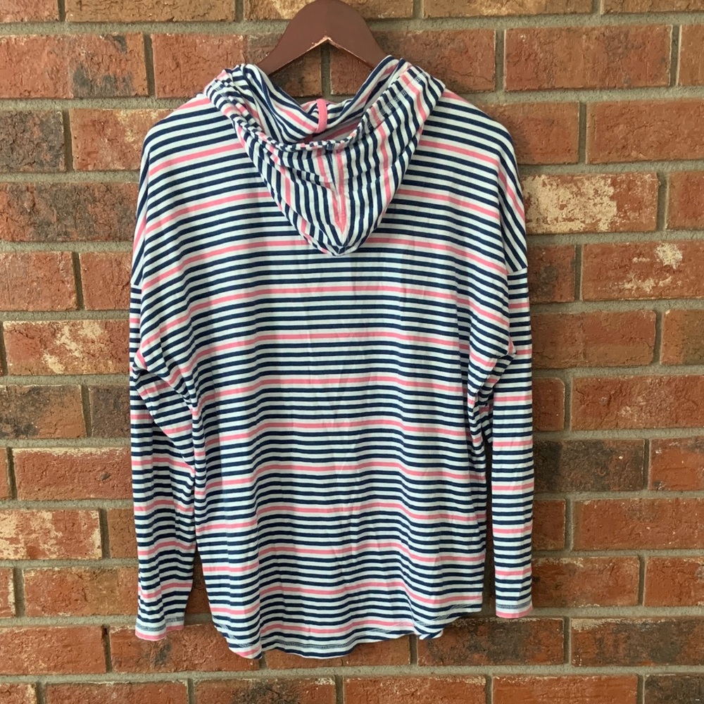 Southern Tide Navy and Pink Striped Cozy Hoodie Pullover - Picture 7 of 7